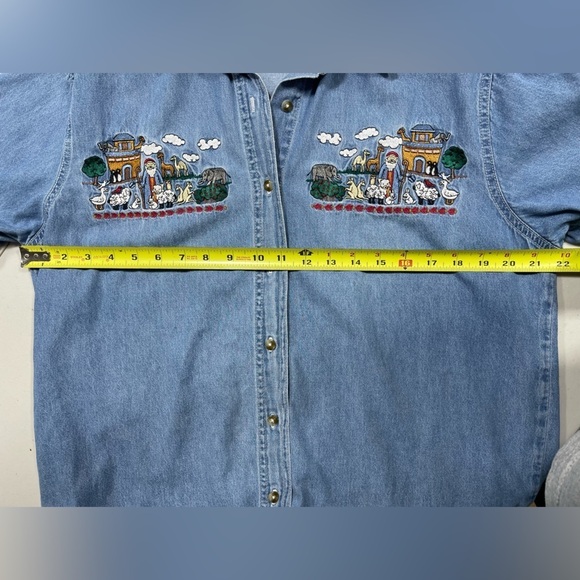 Let’s Quizz Again Noah’s ark button down short sleeve denim women’s top size L - Picture 4 of 9